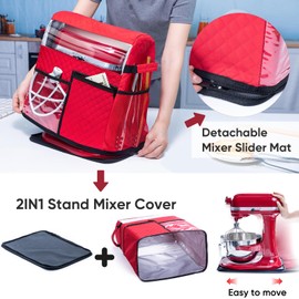 BAGSPRITE Stand Mixer Cover with Detachable Appliance Sliders Base Compatible with KitchenAid Mixer-Storage Bag for 4.5/5 Quart with Pockets for Kitchen Aid Accessories and Attachments