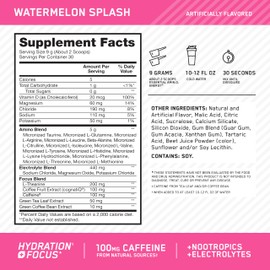 Optimum Nutrition Amino Energy Powder Plus Focus, with BCAA, Electrolytes, and Caffeine, Watermelon, 30 Servings (Packaging May Vary)