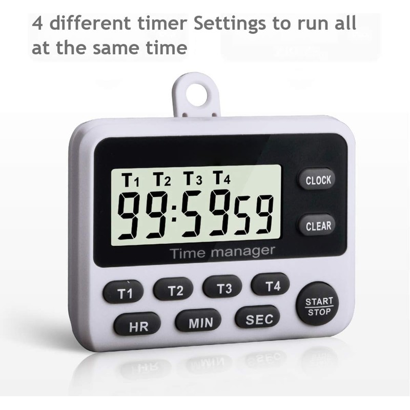 4 Channels Digital Kitchen Timer Clock with Large LCD Display,