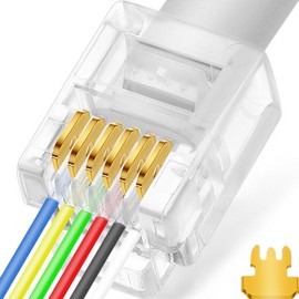 NECABLES 20Pack RJ11/RJ12 Pass Through Connector 6P6C Telephone Modular Plug 3 Prong Type for Phone Line Cord