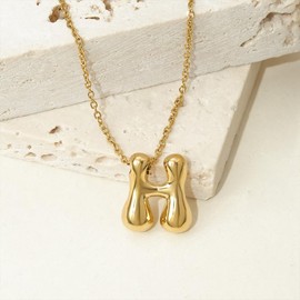 Viwind Letter Pendant Necklace Women's Chain 18 Carat Gold A-Z Necklace for Women Bubble Letter 48 cm Adjustable with Gift Box, Stainless Steel, No Gemstone