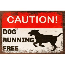 RIFOSA 6"x8" Dog Running Free Warning Retro Metal Sign Gate Drive Wall Pet
