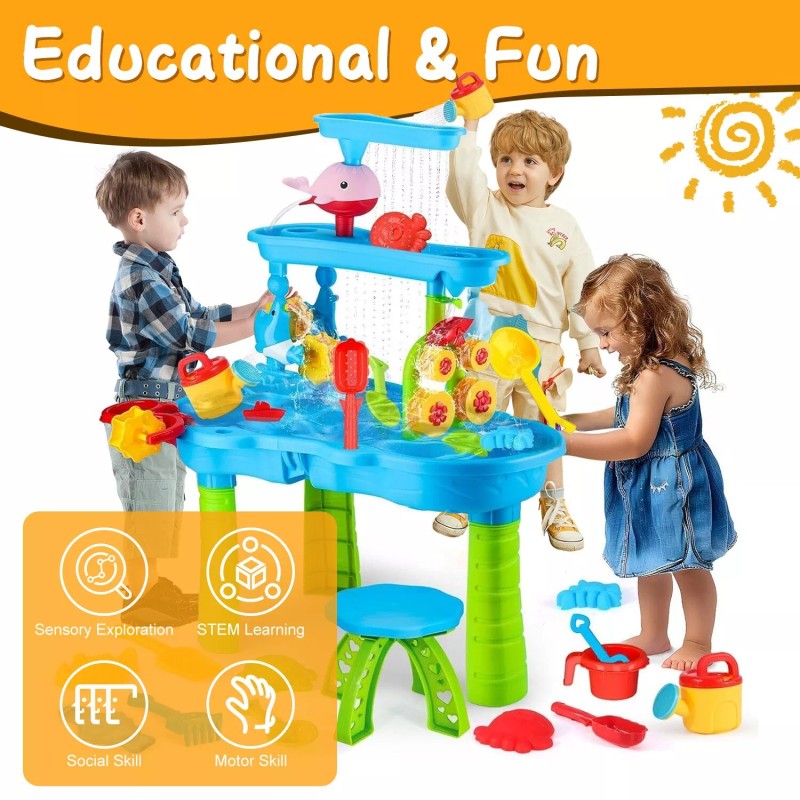 DonLoyon Kid Sand Water Table Toddler Showers Play Table Toy