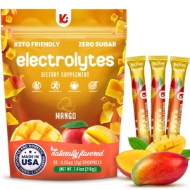 Keppi Electrolytes Powder Packets – Mango Flavor – No Sugar Hydration Supplement with Potassium, Magnesium, Sodium – 30 Hydration Packets – Keto, Vegan, Fasting-Friendly, Zero Calorie