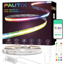 PAUTIX RGB Smart IC COB LED Strip Kit 10 m, 24 V Colour Changing Addressable LED Strip, Flexible Light with WiFi Controller and Power Supply Work with Alexa/Google Assistant for DIY Lighting Projects