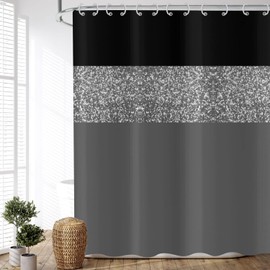 ASDCXZ Shower Curtain Glitter 180x200 cm, Modern Black Grey Glitter Silver Splicing Waterproof Textile Bath Shower Curtains Washable Polyester Fabric Shower Curtain for Bathtub with 12 Hooks
