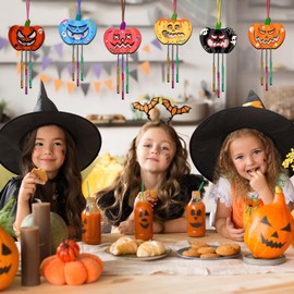 MEZOOM 9pcs Pumpkin Windchimes for Kids, Make Your Own Pumpkin Wind Chime Decorative Thanksgiving Craft Kit for Child Grandkid Boy Girl Thanksgiving Christmas School Craft Activity