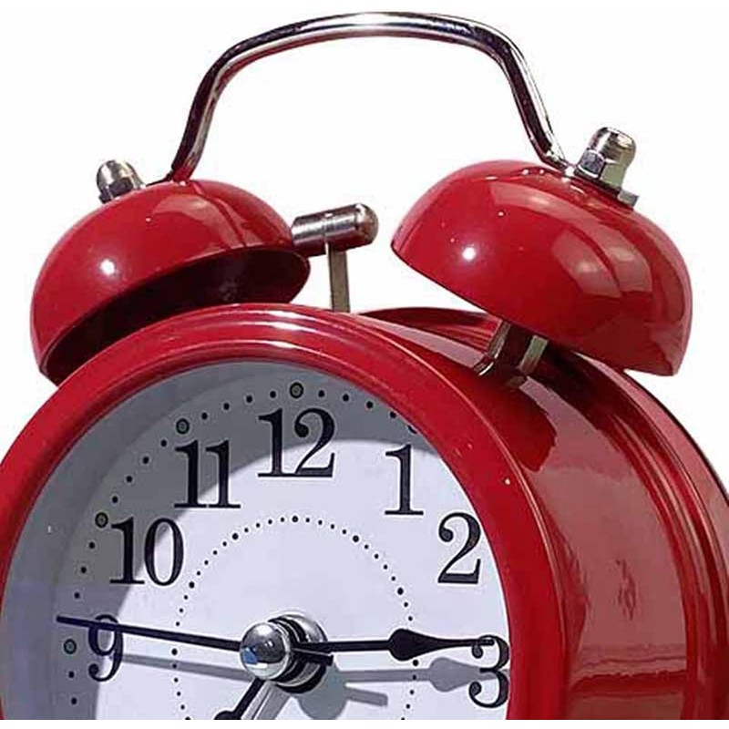 Reloj Despertador de Campana Doble Rojo con Luz Suave y