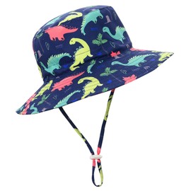 Kid Sun Hat UPF 50+ Adjustable Sun-Hats Boy Bucket Summer Baby Beach Hats Toddler Outdoor Play Hat Navy Blue dinosaur S