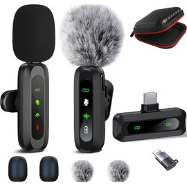 ABYLFE ABYLFE Wireless Lavalier Microphone for iPhone Android Plug-Play,2 Pack Mini Microphone Professional Noise Reduction Recording Clip Mic for Creator Interview YouTube Interview TikTok Vlog Creator