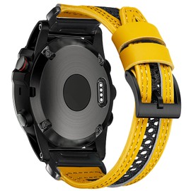 torbollo QuickFit 22mm Watch Band for Garmin Fēnix 7 Pro/Fenix 6 Pro/Fenix 5 Plus/Tactix 8 AMOLED 47mm,Top Grain Leather & Nylon Breathable Mesh Design