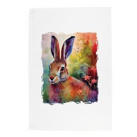Purely Home Vibrant Hare Tea Towel - Watercolour Animal Gift Panama Cotton Kitchen Dish Towel/Drying Cloth - 67cm x 45cm