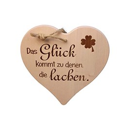 DEKOFANT Signs with Sayings Wooden Heart 24 x 24 cm "Das Glück kommt zu denen die lachen" Gift with Saying