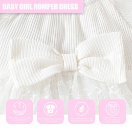 TENTIDE Baby Girl Romper Dress Ribbed Newborn Lace Boho Tutu Dresses Headband Baptism Photography Wedding Summer Outfit 0-24M(18-24 Months,White)