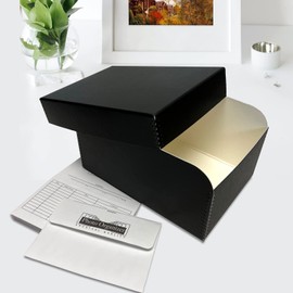 Lineco 4x6 Photo Storage Box, with 12 Acid-Free Envelopes, Holds Up to 1000 3.5" x 5", or 4" x 6" Pictures, Metal Edge Archival Organizer for Cards Stickers Stamps Seeds, 5.5x7.5x11. Black, 2 Pack