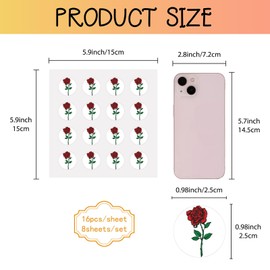 CREATCABIN 128Pcs Rose Planner Stickers Flower Vinyl Decal Self-Adhesive Waterproof Sticker Round Bulk Red Floral Stickers for Water Bottles Laptop Luggage Computer Mobile Phone Skateboard 2.5x2.5cm