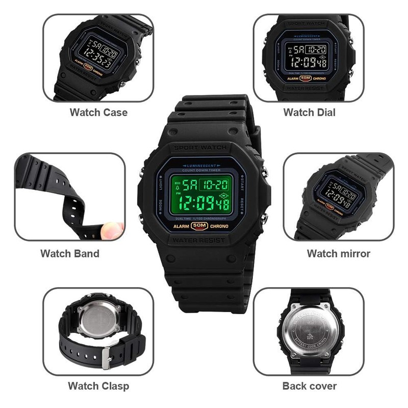 LOUJIN Men's Digital Sport Watch Classic Waterproof Sport Watch, Alarm