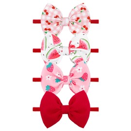 YanJie 4 Pcs 4.5’’ Fruit Hair Bows Baby Girl Headbands Summer Outfits Pink Hair Accessories for Newborn Infant Toddler Girls Clothes