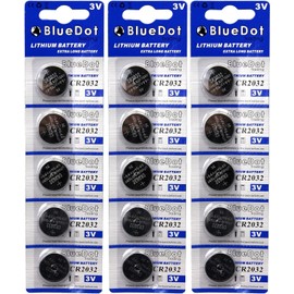 BlueDot Trading Lithium Batteries, 3 Volts Coin Cell Lithium Batteries Ideal for Watches, Flameless Candles, Car Key fobs, and Other Electronic Devices, 15 Pack CR2032