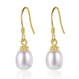 Gdirection 925 Sterling Silver Handpicked AAA+ Quality Freshwater Cultured Pearl Earrings for Women, Classic S925 Fishhook Drop Dangle Ear Hook With Gift Box, multiple, Sterling Silver 18k gold palladium, Pearl