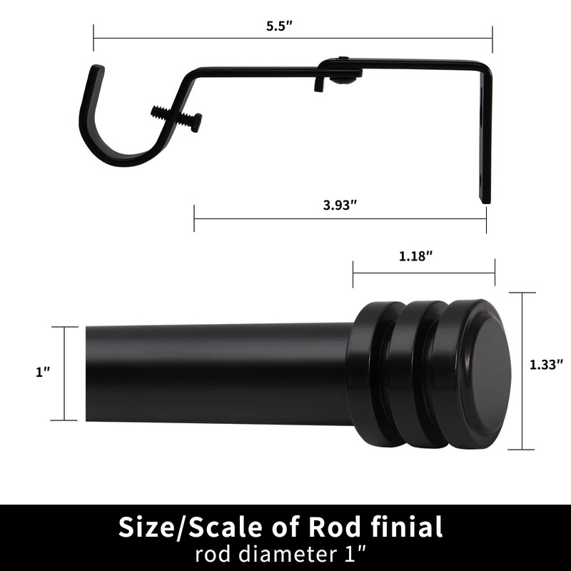 TiMi Window Curtain Rod 1 Inch Decorative Adjustable Single Curtain