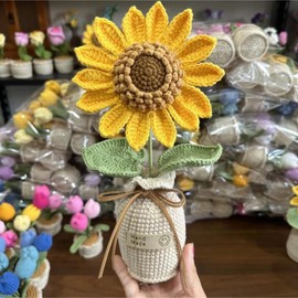 Nehsiac Handmade Crocheted Flowers Sunflower Artificial Flowers, Faux Flowers for vase,Sunflower Decor,Suitable for Home,car, Public Decoration, Holiday Scene Display, Gifting to Friends and Family
