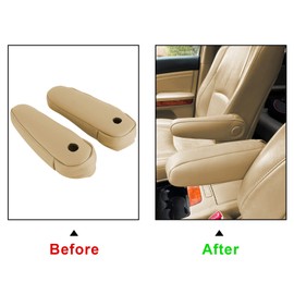 Priprilod 2pcs Beige Tan Leather Seat Replacement Armrest Cover Compatible with Lexus RX 300 330 350 2003 2004 2005 2006 2007 2008 2009 (Only Leather Part)