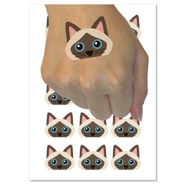 Peeking Siamese Cat Temporary Tattoo Water Resistant Fake Body Art Set Collection - 54 1" Tattoos (1 Sheet)