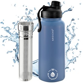 GROSCHE Chicago Steel Infuser Bottle, tea infuser flask, infuser water bottle thermos, Insulated Stainless Steel flask with tea infuser (Blue, 32 fl oz)