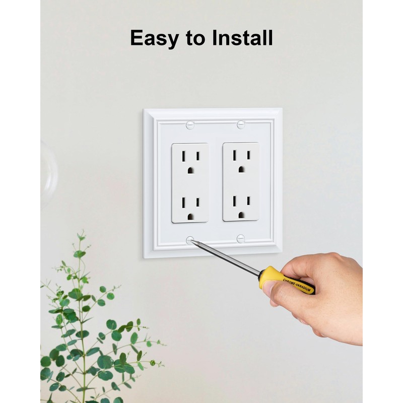 2-Pack Decorative Double Decorator Outlet Cover Plate, Pure White Durable