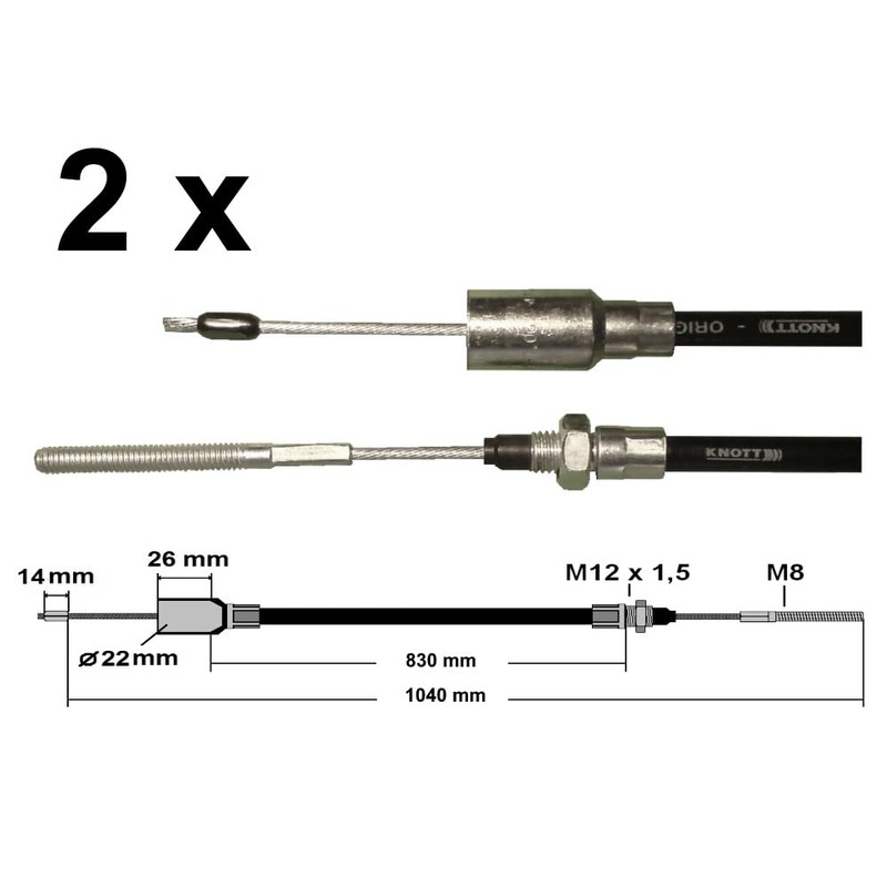 FKAnhängerteile 2 x Knott brake cable 33921-1.07, cover length: 830