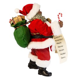 Kurt Adler Fabriche' Black Santa with List and Candy Cane, 10.5"
