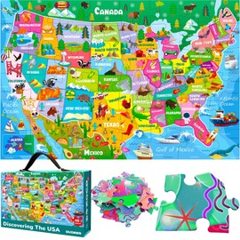 QUOKKA Giant Floor Puzzle for Kids Ages 4-6 – 2x3 Feet Extra-Thick 48 Pieces Toddler Puzzle Ages 3-5 – USA Map Educational Activity for Boys Girls – Premium Box with Sturdy Handle & Magnetic Closure