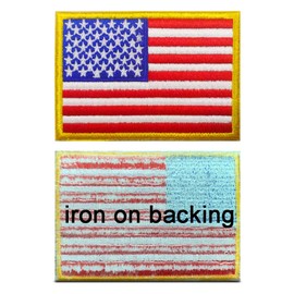 2 PCS USA American Flag Iron on Sew on Patches, United States Glue Back Tags Embroidered Applique Accessories Patch, DIY US 50 Star Badge for Motorcycle Biker Jeans Jacket Backapck Clothes