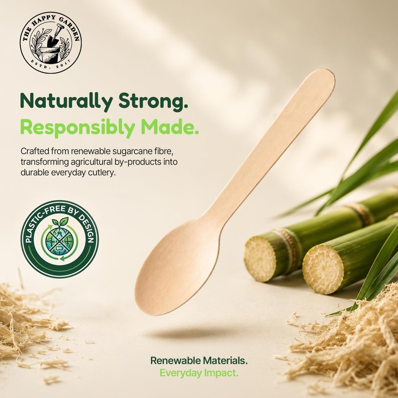 The Happy Garden Disposable Wooden Spoon, Pack of 100, 16