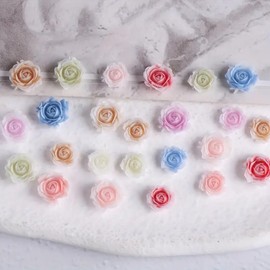 50pcs Flower Nail Charms Monthly Rose Flower Nail Art Charms Size Mixed Nail Jewelry Vintage Resin Carving Camellia Flower Nail Accessories
