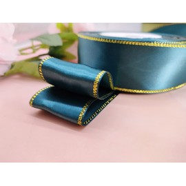 JESEP Yong 1 1/2 inch 25 Yards Dark Green Ribbon with Golden Weft Edge Roll-1.5 inch Continuous Double Faced Satin Ribbon-Wide Gift Wrapping Ribbon-Sparkly Craft Ribbon for Party-Wedding-Baby Shower