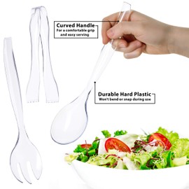 Set of 12 - Heavy Duty Disposable Plastic Serving Utensils, Four 10” Spoons and Forks, Four 6-1/2” Tongs,Clear