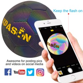 KPASON Soccer Ball, Holographic Soccer Ball Size 5 with Pump, Reflective Glowing Soccer Ball for Men (Black 2/ Size 5 -with Pump)