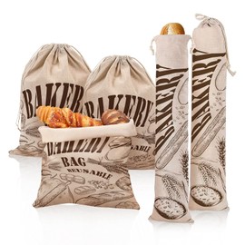 jiuzcare Linen Bag Bread Bag Made of Linen Bag Fabric Linen Reusable Bread Bag Bread Storage Bag Linen Bread Bag Potato Storage Bag Bread Basket Fabric, 5 Pieces