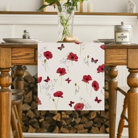 ZCHOMI Spring Red Floral Table Runner 13x72 Inch Spring Butterfly Kitchen Dinning Table Decoration for Indoor Outdoor Home Party Décor