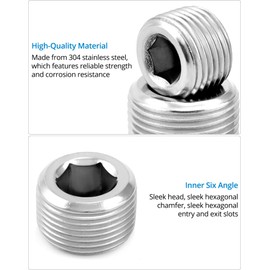 QWORK 304 Stainless Steel Pipe Fitting Kit Hex Countersunk Plug Assortment Set with NPT Male Thread 16 Pcs