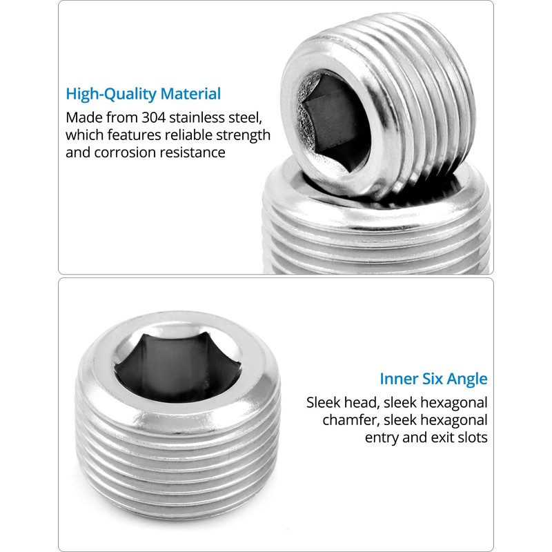 QWORK 304 Stainless Steel Pipe Fitting Kit Hex Countersunk Plug