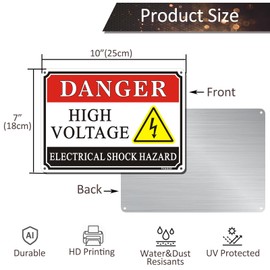 FKNSGR Danger High Voltage Electrical Shock Hazard Sign 2 Pack, 10 x 7 inches Rust Free Aluminum Sign, UV Protected, Fade Resistant