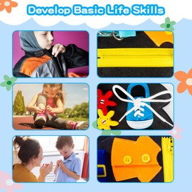 Bdwing Busy Board Montessori Spielzeug, Lernspielzeug für Kleinkinder 2 3 4 jährige Spielzeug zum Erlernen grundlegender Fertigkeiten in der Lebenskleidung (Dinosaurier)