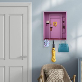 Friends Monica's Key Holder for Wall with 6 Hooks, Wooden Cute Door Frame Keyring, Key Holder with Shelf for Entrance, Bathroom, Living Room, Office, Front Door, Hallway, Bedroom, TV Show