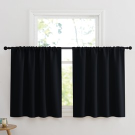 KGORGE Short Black Curtains 36 Inches Long for Ktichen Camper, Rod Pocket Thermal Insulated Room Darkening Blackout Window Drapes for Basement Bedroom, 2 Panels, 42 x 36 Inch, Minor Flaw
