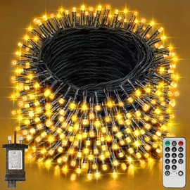 Realky Realky Fairy Lights Plug in, 65.2M/213.9FT 520LED Waterproof Outdoor String Lights Mains Powered with 8 Modes/Remote Control, Christmas Lights for Outside Indoor Garden Bedroom Decorations(Warm White)