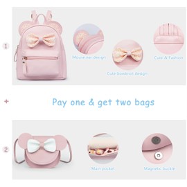 VOLGANIK ROCK Cute Mini Backpack Set for Girls Mouse Ear Bowknot Backpack for Girl with Small Handbag Girls Toddler Backpack Cute Accessories for Girls Gift for Girls Small Travel Bag