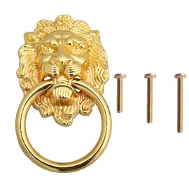 4 Pack 2" x 3.5" Gold Lion Head Drawer Pulls, Cabinet Ring Pulls with 3 Size Screws for Door Dresser Wardrobe Cupboard Furniture